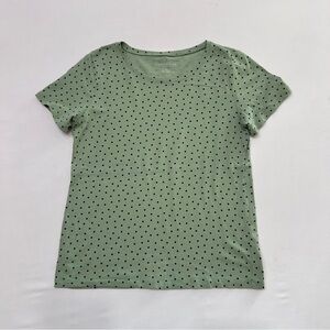 Ann Taylor Factory Polka Dot Tee Shirt Short Sleeve Casual Size XS Green Black